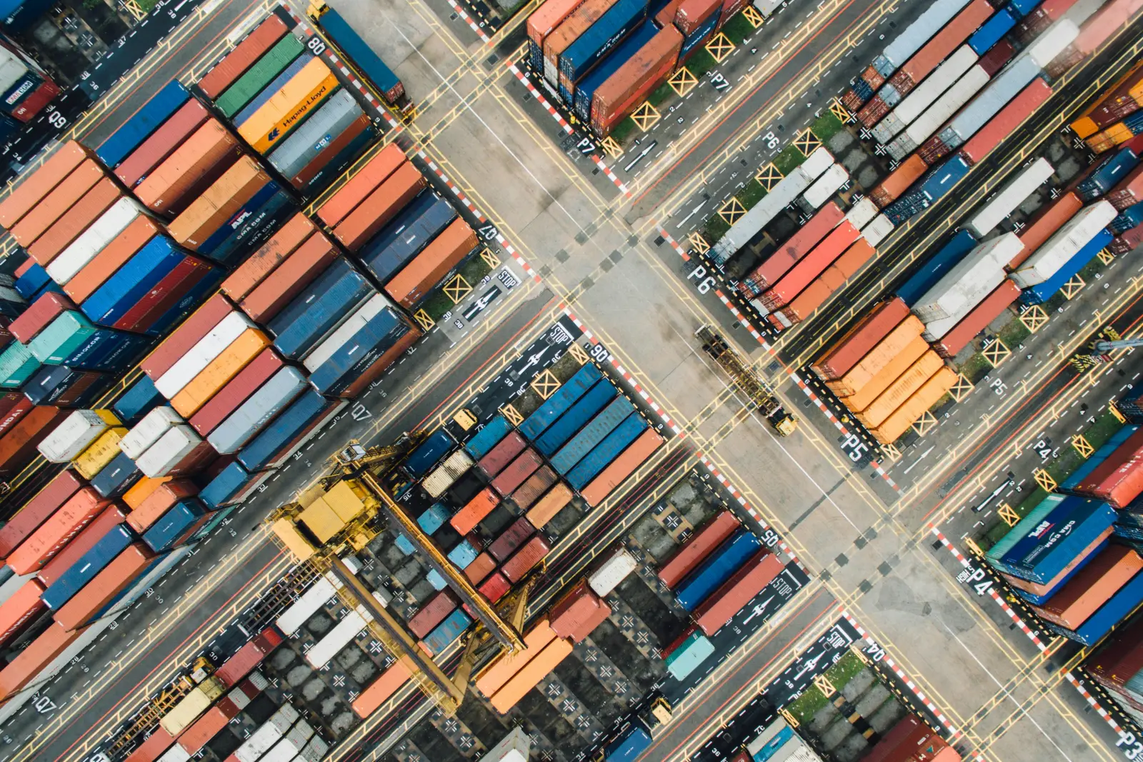Aerial view of a container terminal handling export cargo