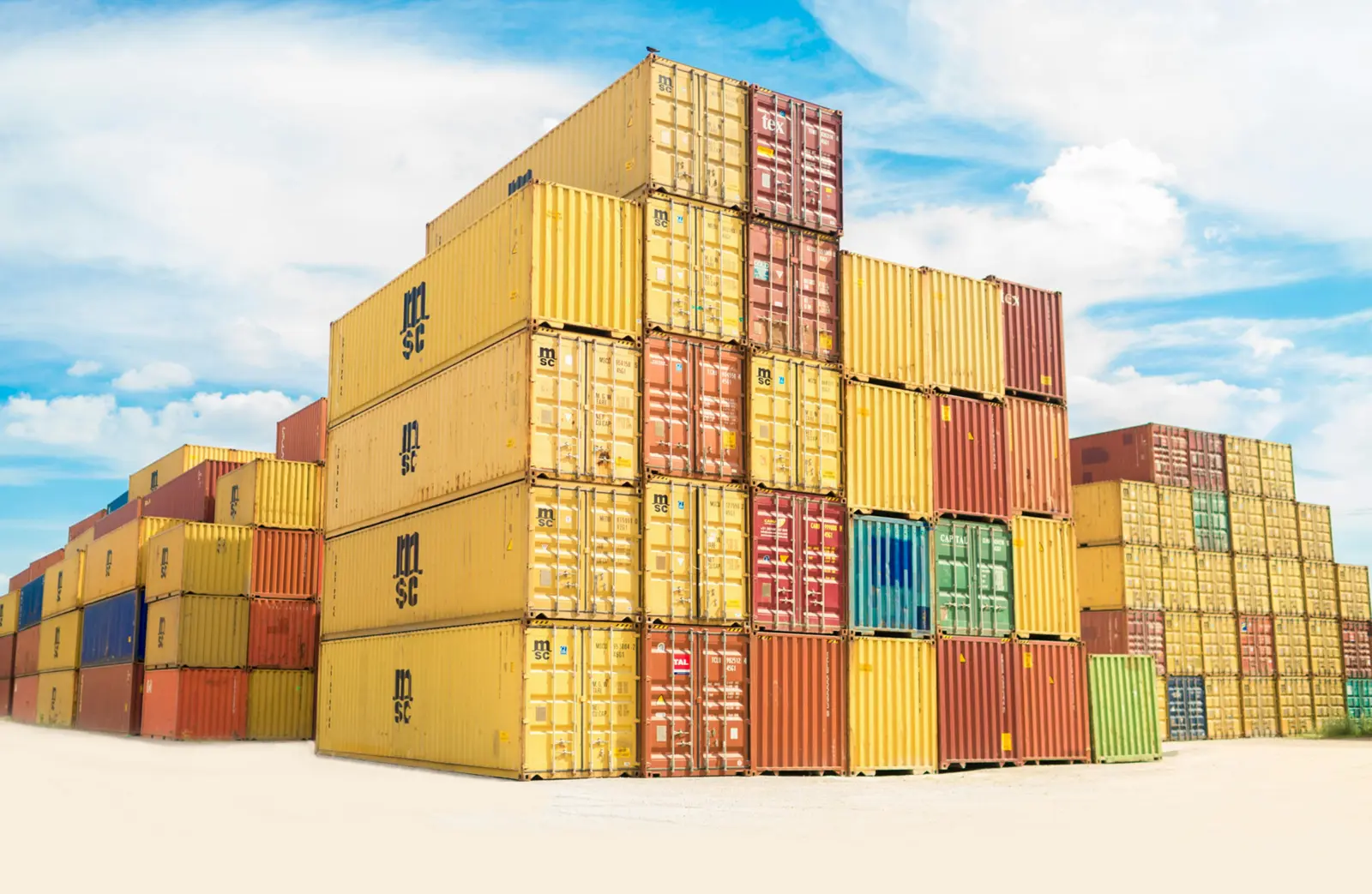 Cargo ship loaded with containers leaving a harbour